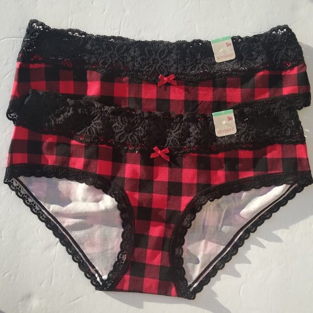 SO Daisy Lace Boybrief Juniors Panty SO72-001 Buffalo Red M/L Set of 2 NWT